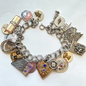 SOLD Vintage 60s Sterling Charm Bracelet, Military Locket Travel Disneyland