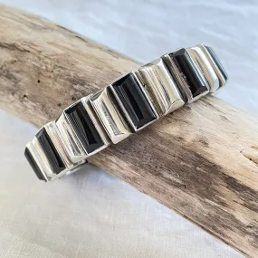 SOLD Vintage Antonio Pineda 970 Silver Onyx Modernist Bracelet 6 5/8"L