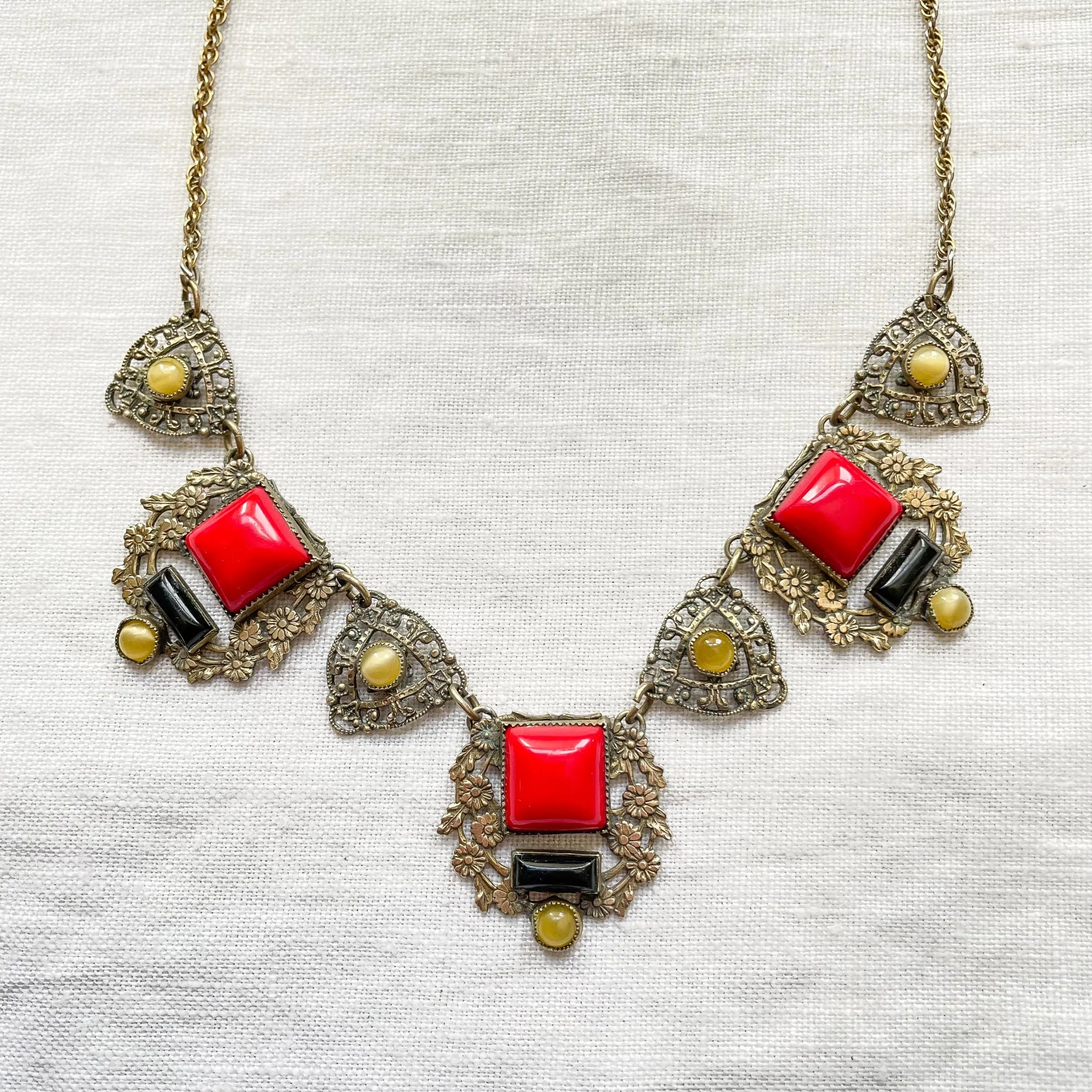 SOLD Vintage Art Deco Necklace, Filigree Gold Tone Necklace