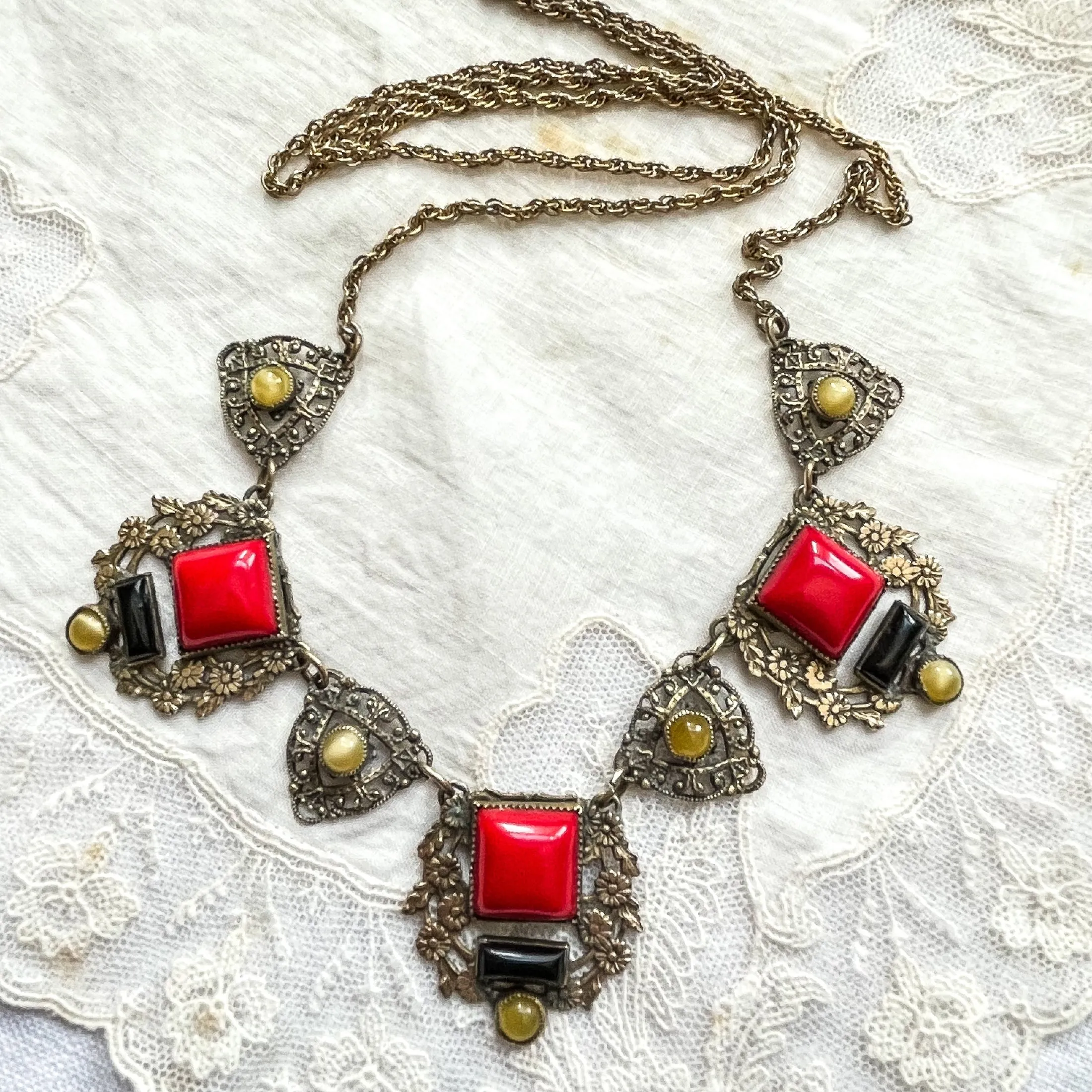 SOLD Vintage Art Deco Necklace, Filigree Gold Tone Necklace