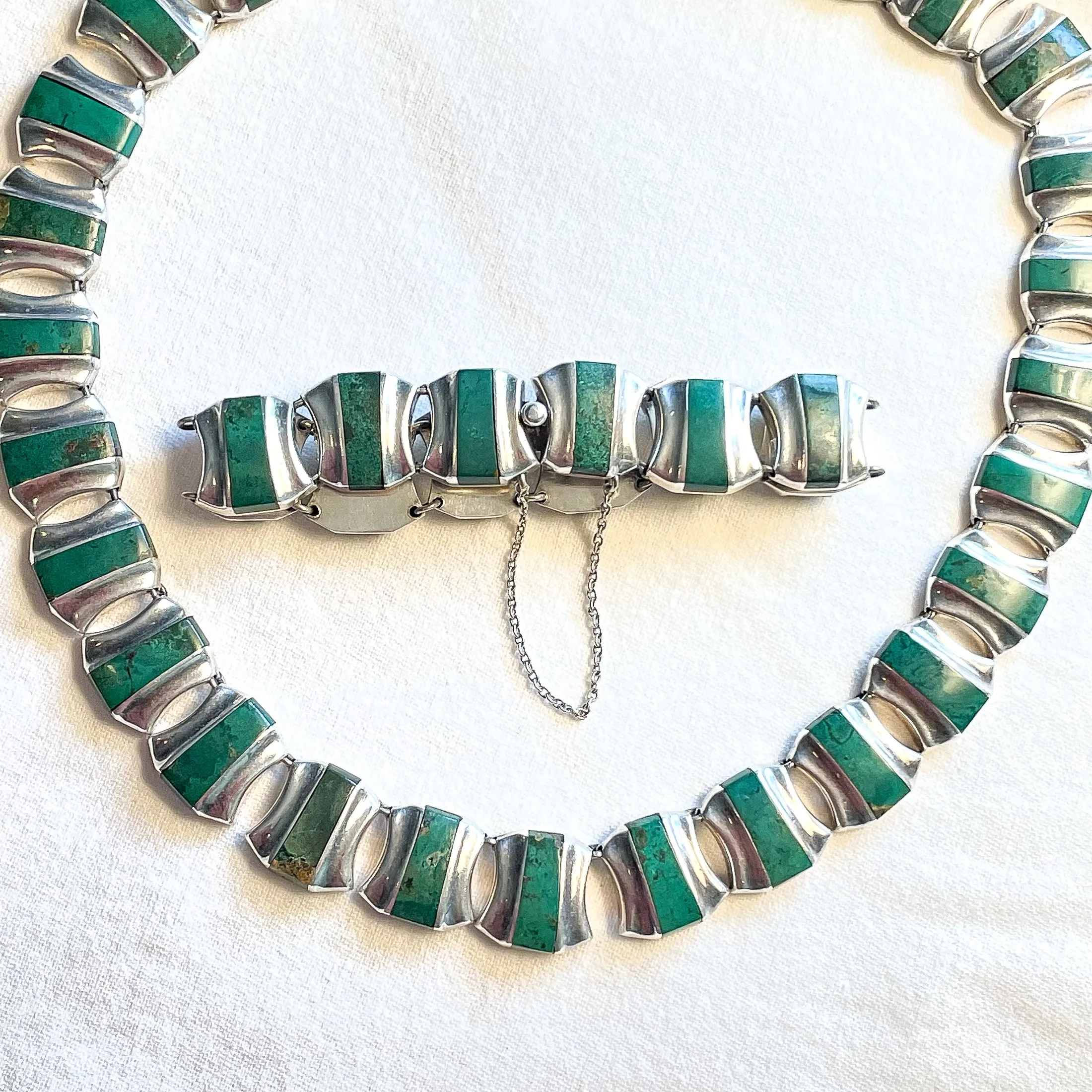 SOLD Vintage Enrique Ledesma Necklace Bracelet Set,1950s Taxco Sterling