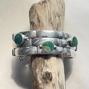 SOLD Vintage Modernist Sterling Silver Taxco Bracelet Green Stone