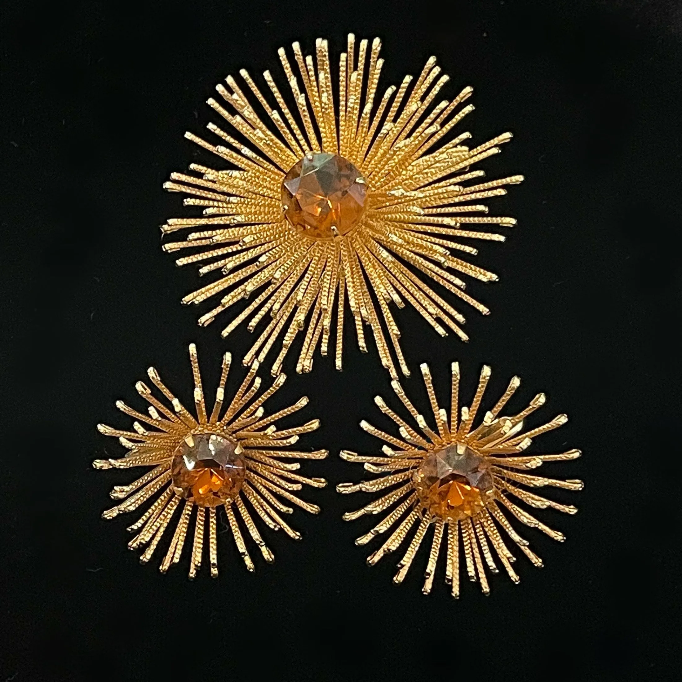 SOLD Vintage Sarah Coventry Atomic Sunburst Brooch Earring Set