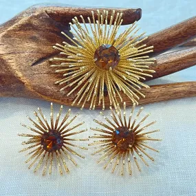 SOLD Vintage Sarah Coventry Atomic Sunburst Brooch Earring Set