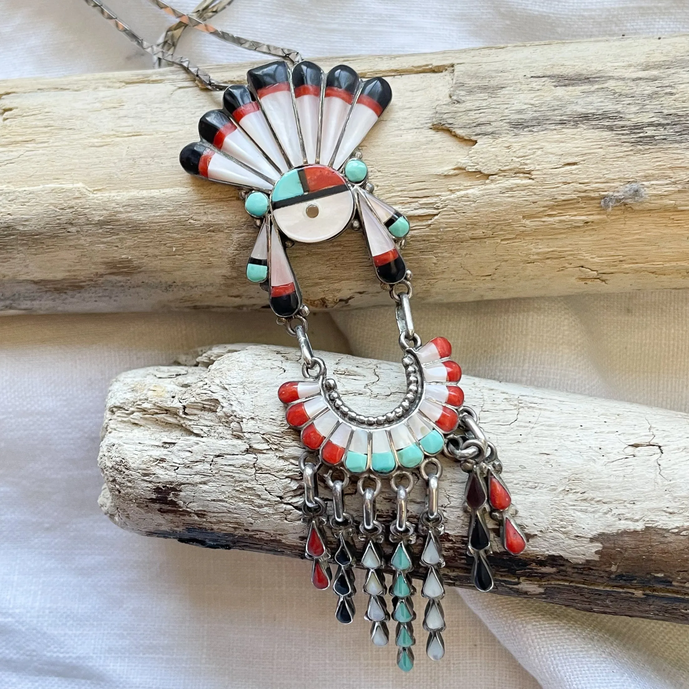 SOLD Vintage Zuni Sunface Pendant Necklace, Native American Necklace