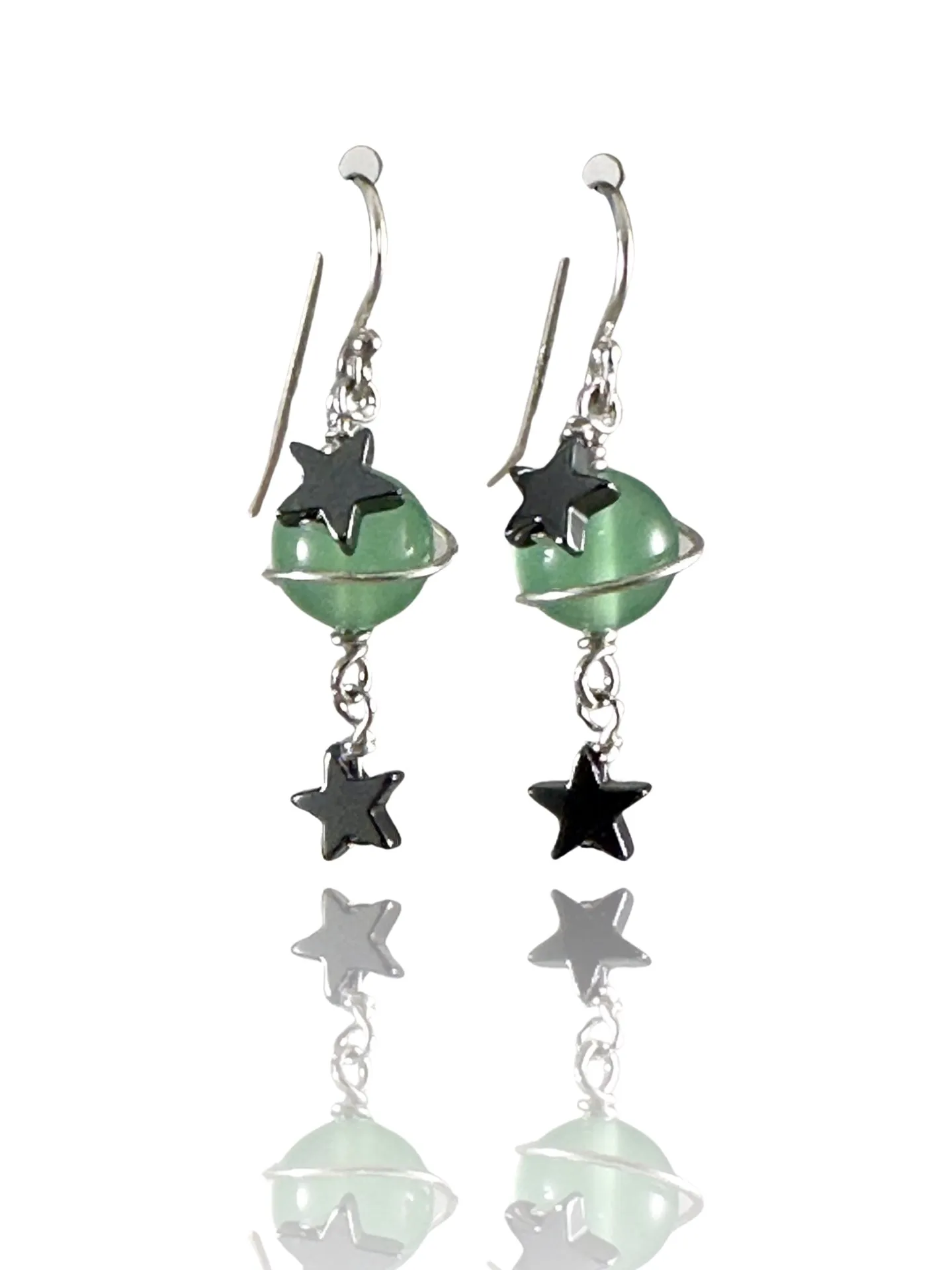 Spiral Hematite Star Saturn Earrings