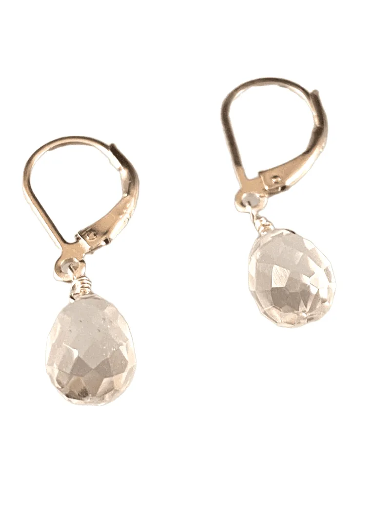 Sterling & Quartz Crystal Faceted Teardrop Earrings