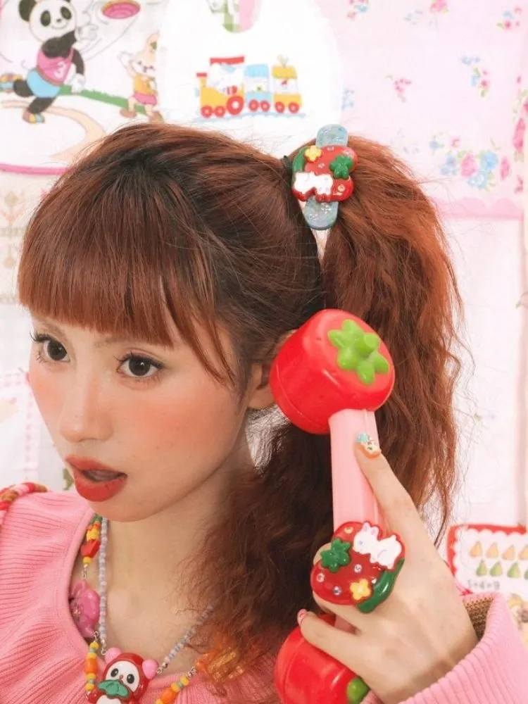 Strawberry bunny hairpin and ring【s0000003723】