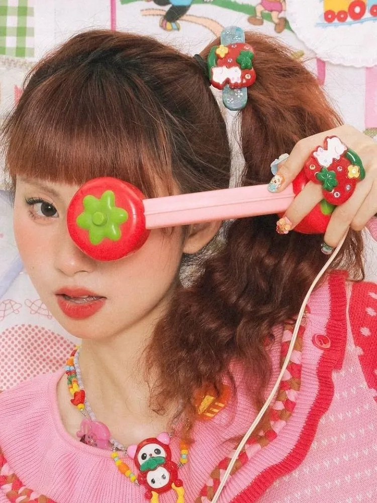 Strawberry bunny hairpin and ring【s0000003723】