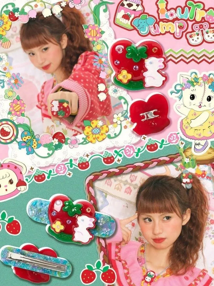 Strawberry bunny hairpin and ring【s0000003723】