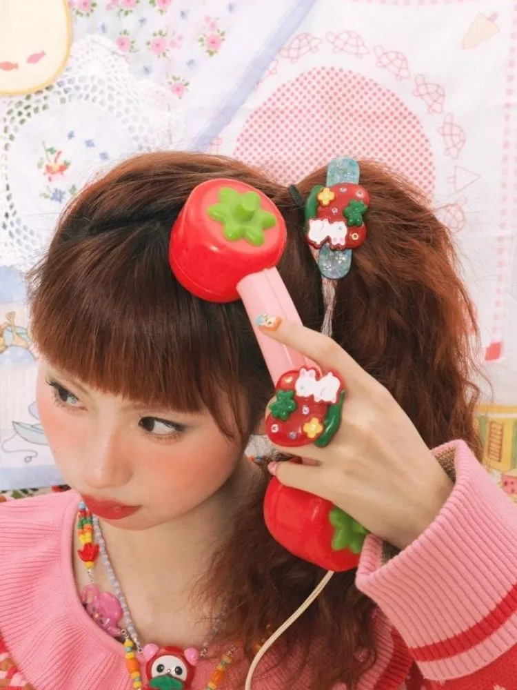 Strawberry bunny hairpin and ring【s0000003723】