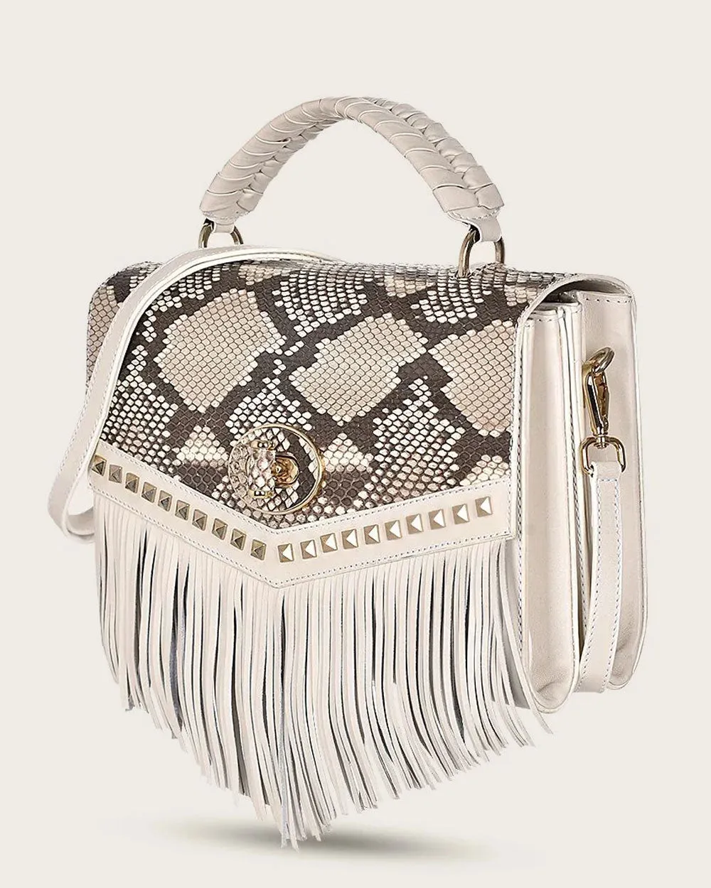 White exotic flap handbag