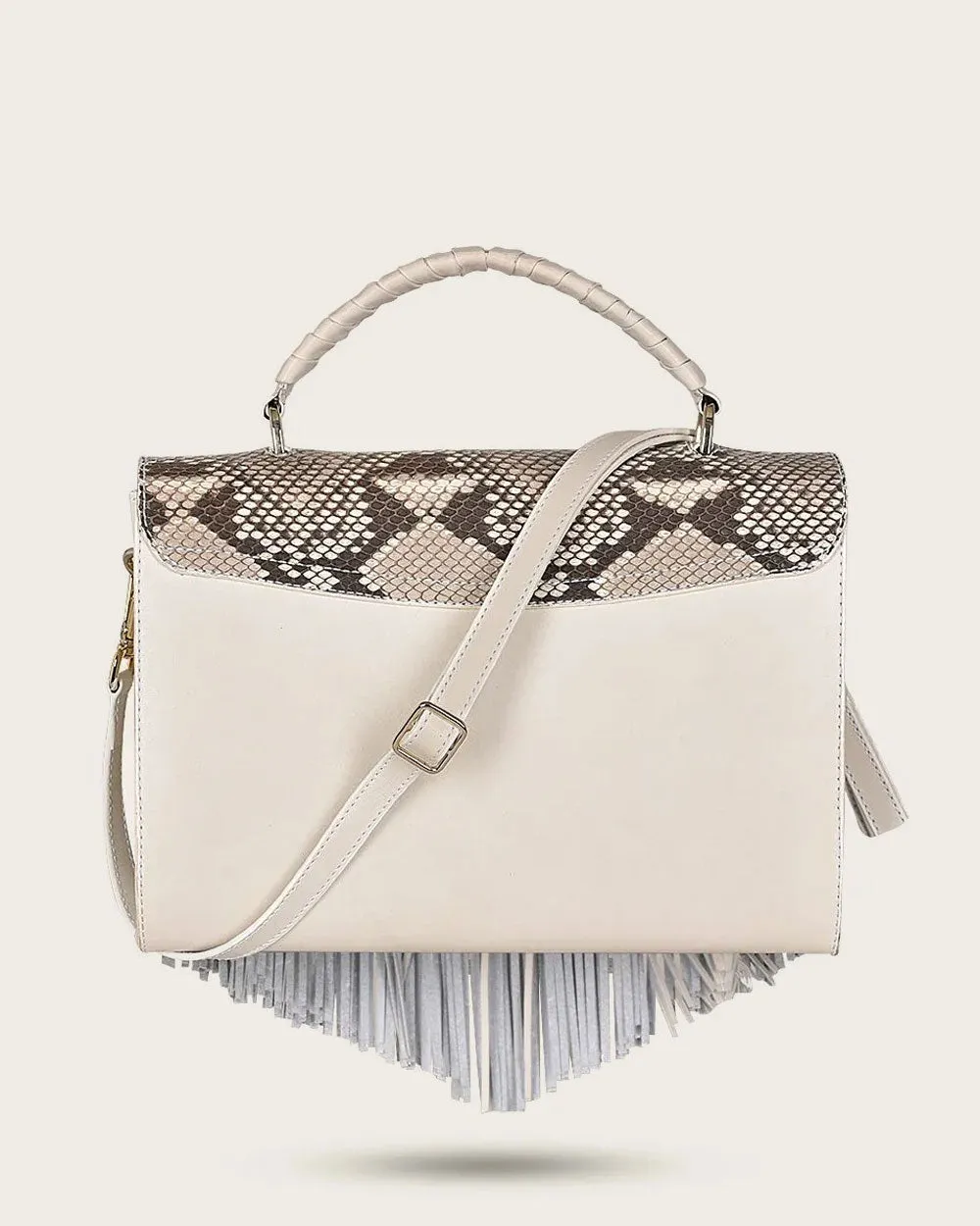 White exotic flap handbag