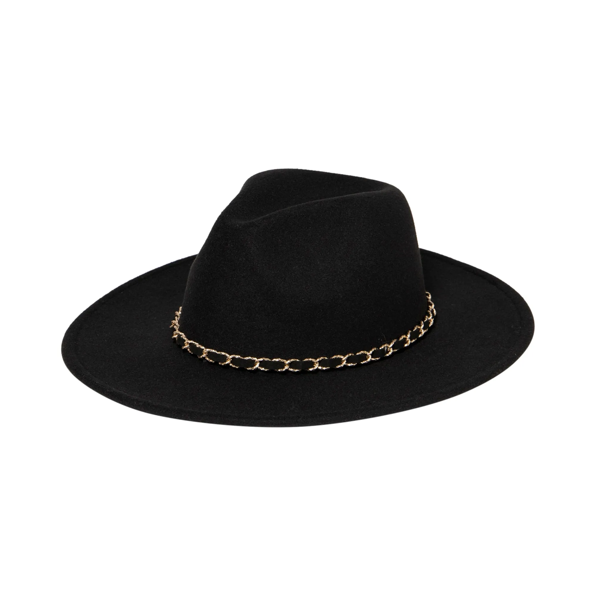 Women's Faux Felt Fedora W/ Gold Chain Trim