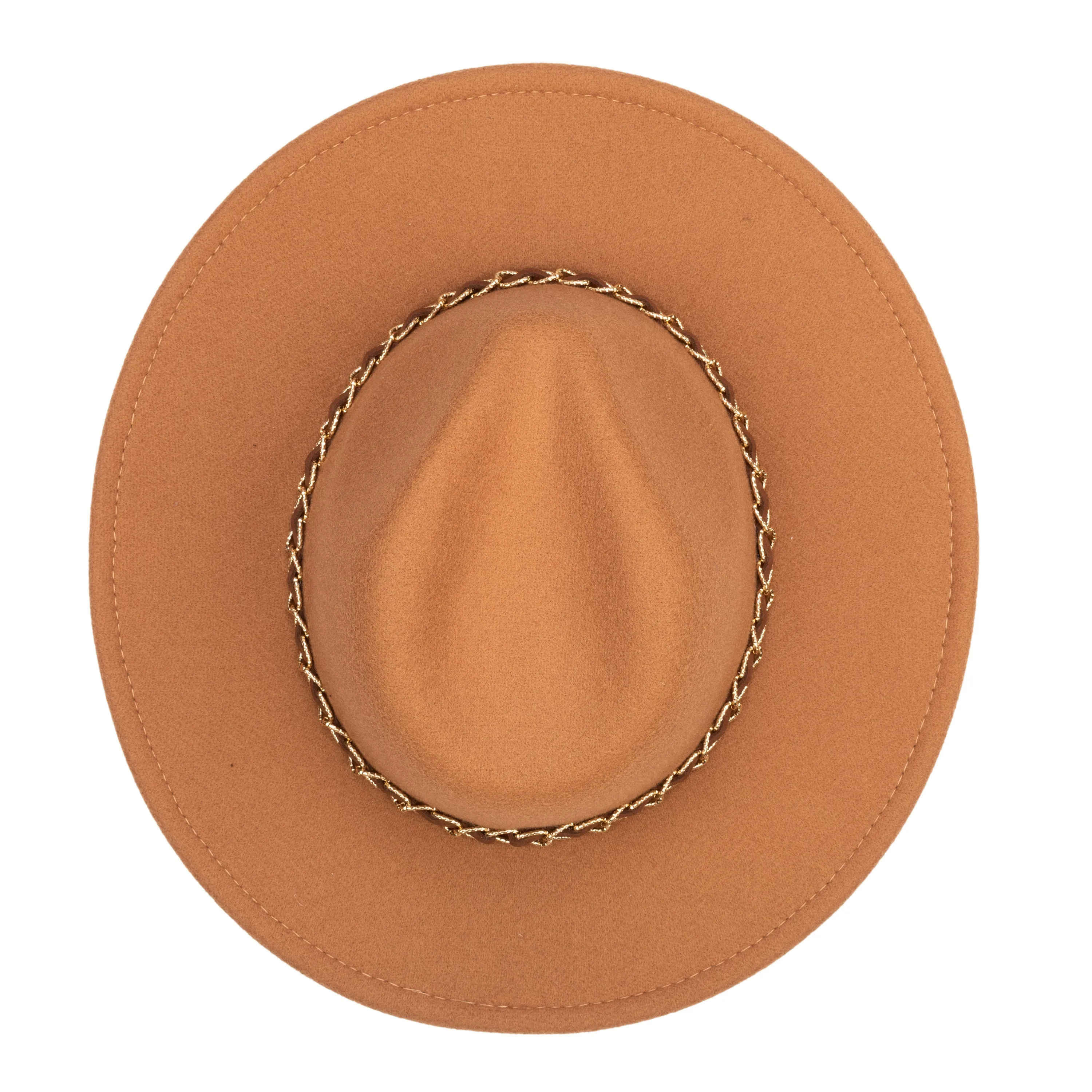 Women's Faux Felt Fedora W/ Gold Chain Trim