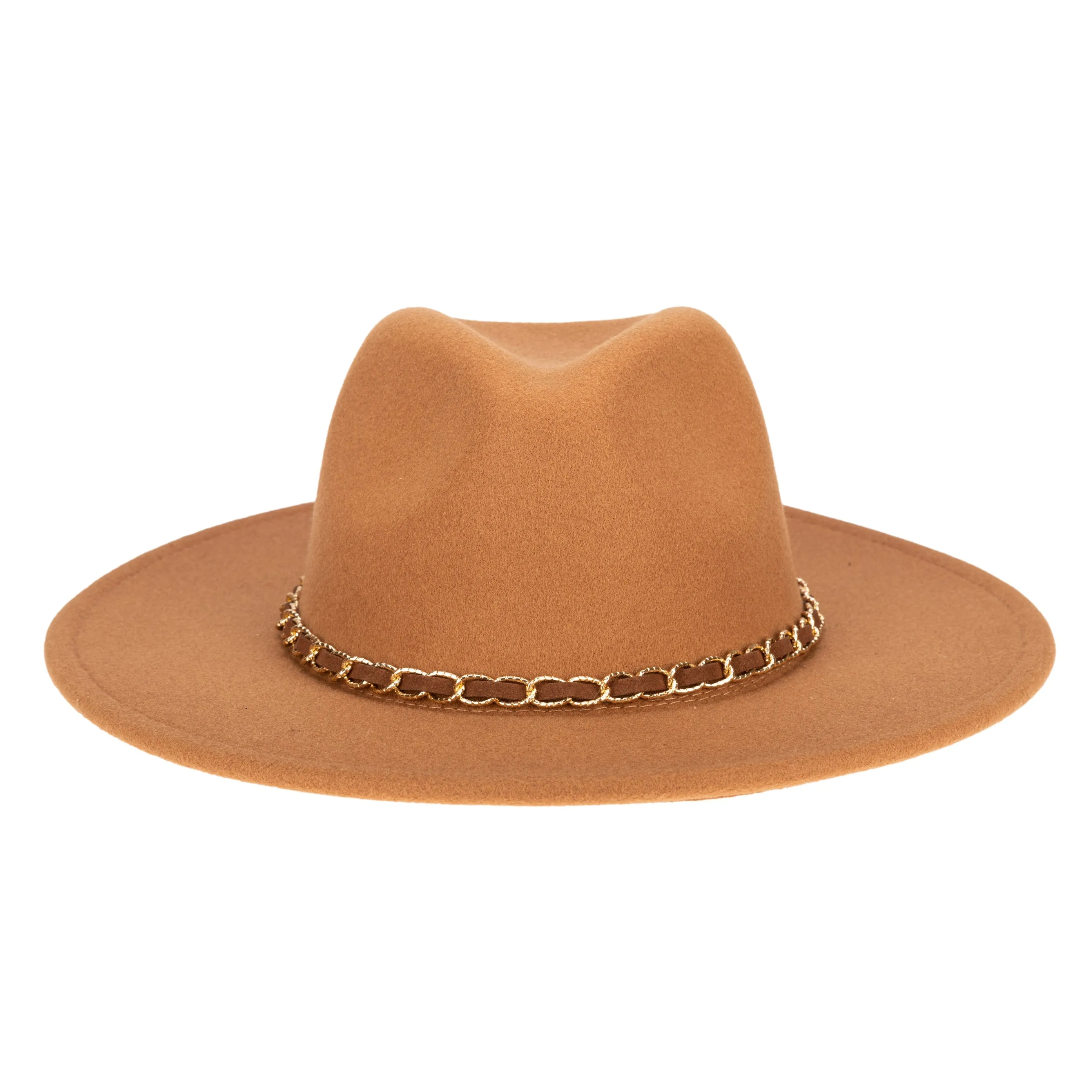 Women's Faux Felt Fedora W/ Gold Chain Trim