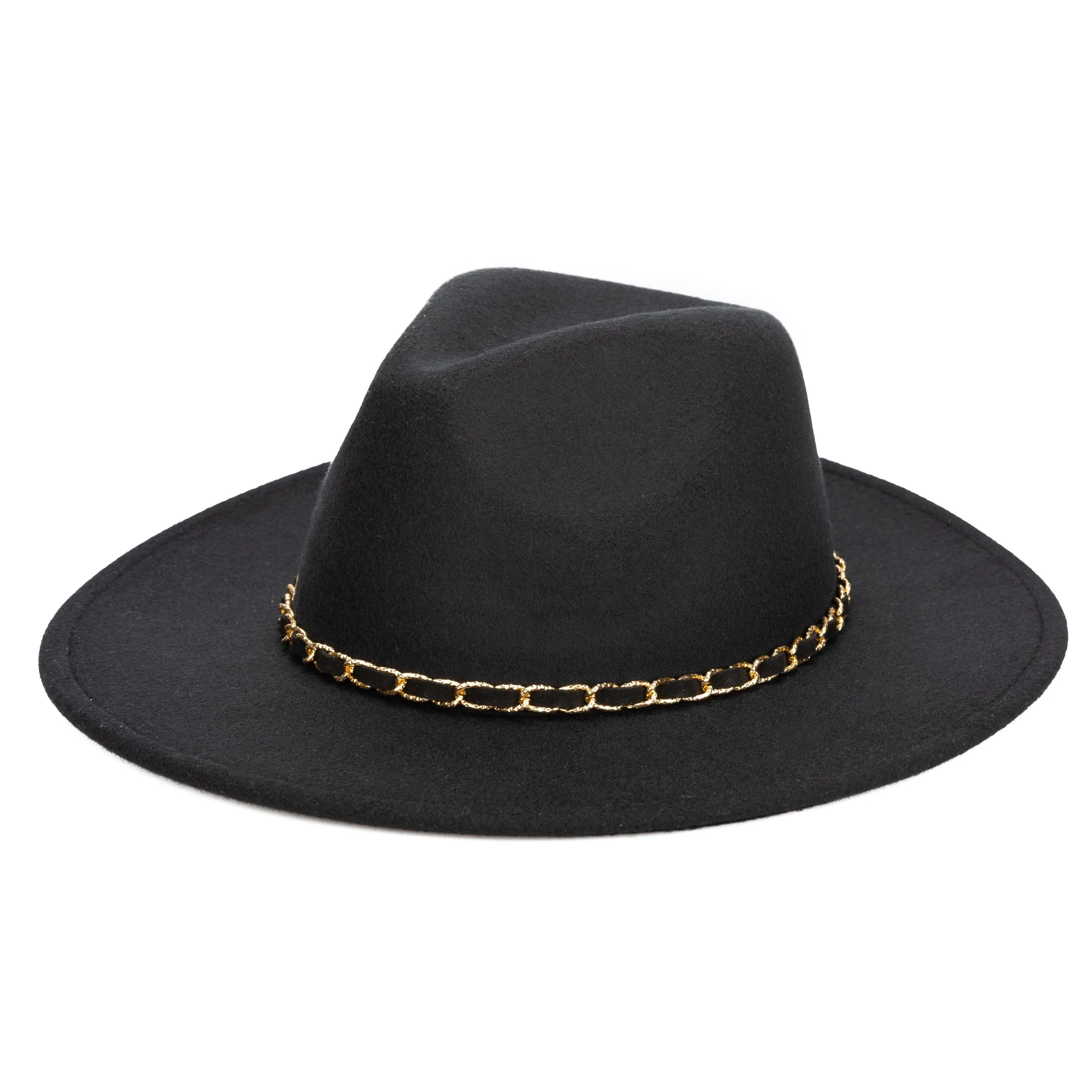 Women's Faux Felt Fedora W/ Gold Chain Trim