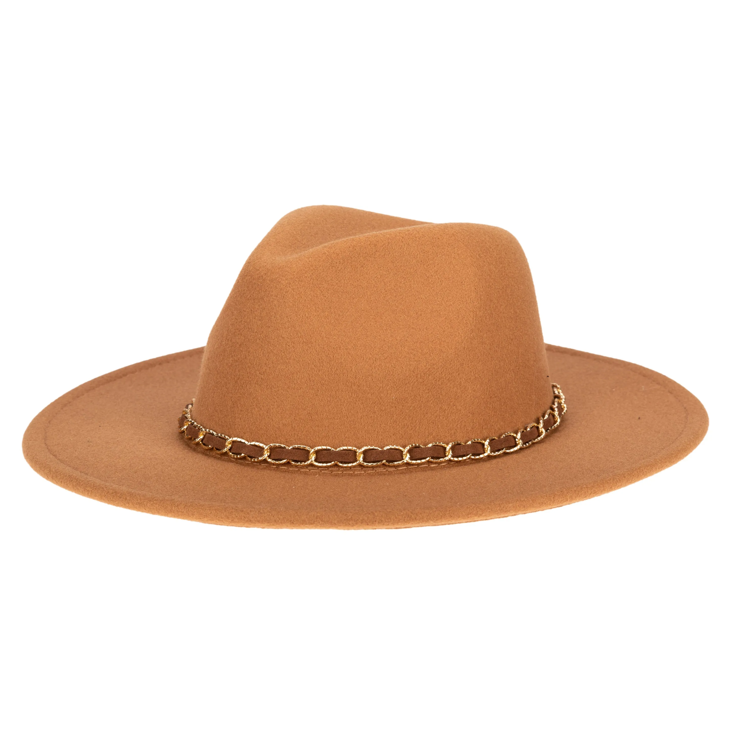 Women's Faux Felt Fedora W/ Gold Chain Trim