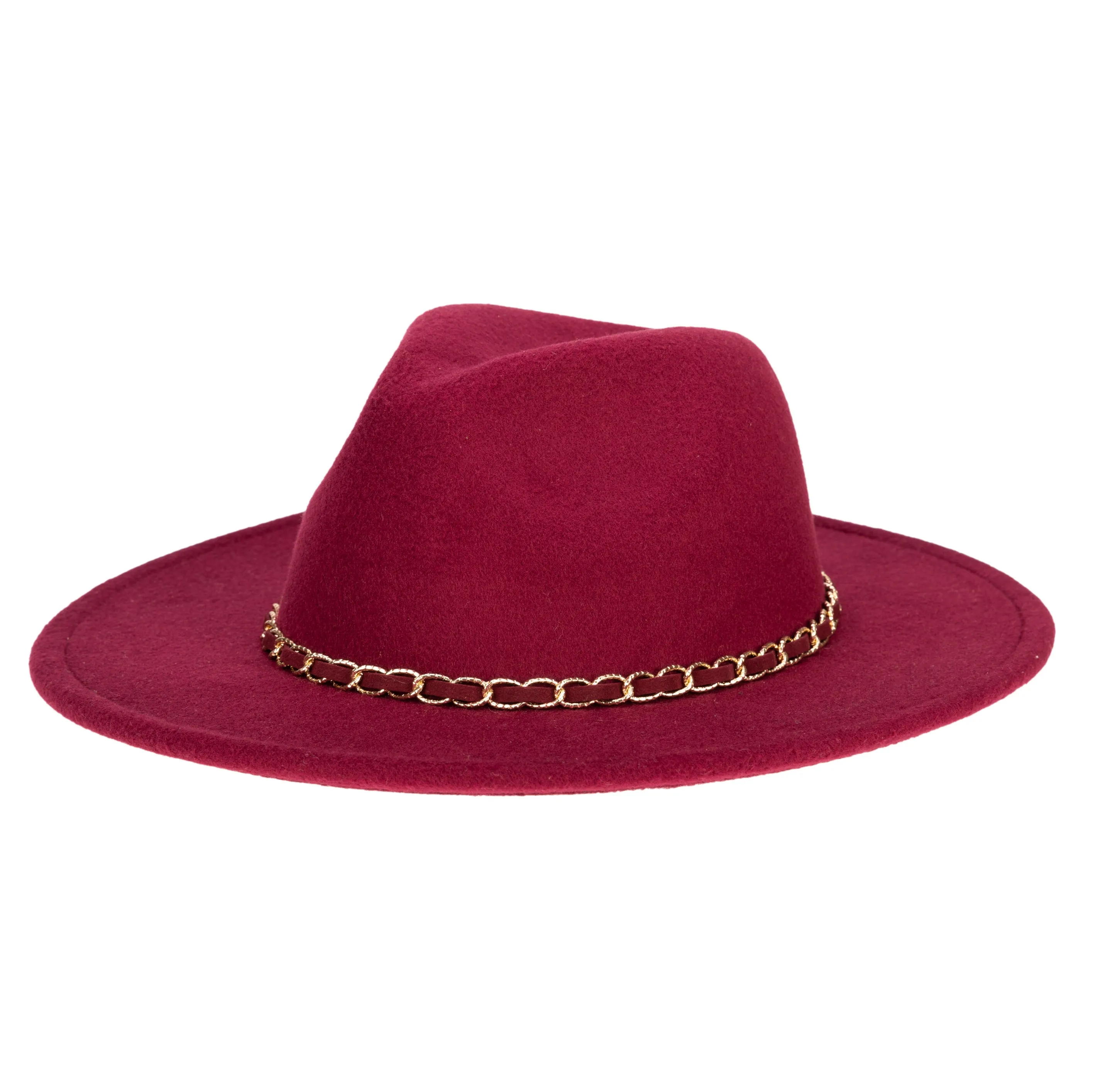 Women's Faux Felt Fedora W/ Gold Chain Trim