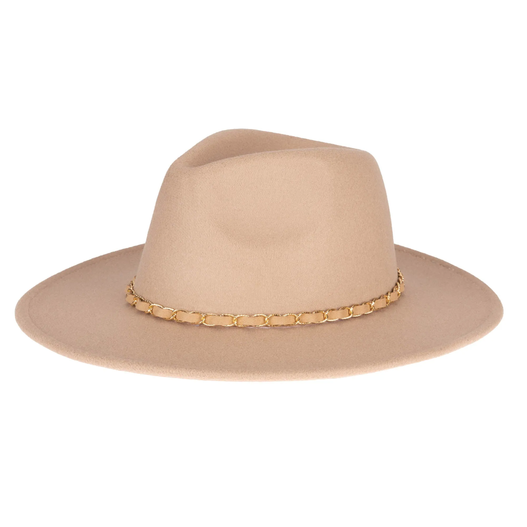 Women's Faux Felt Fedora W/ Gold Chain Trim