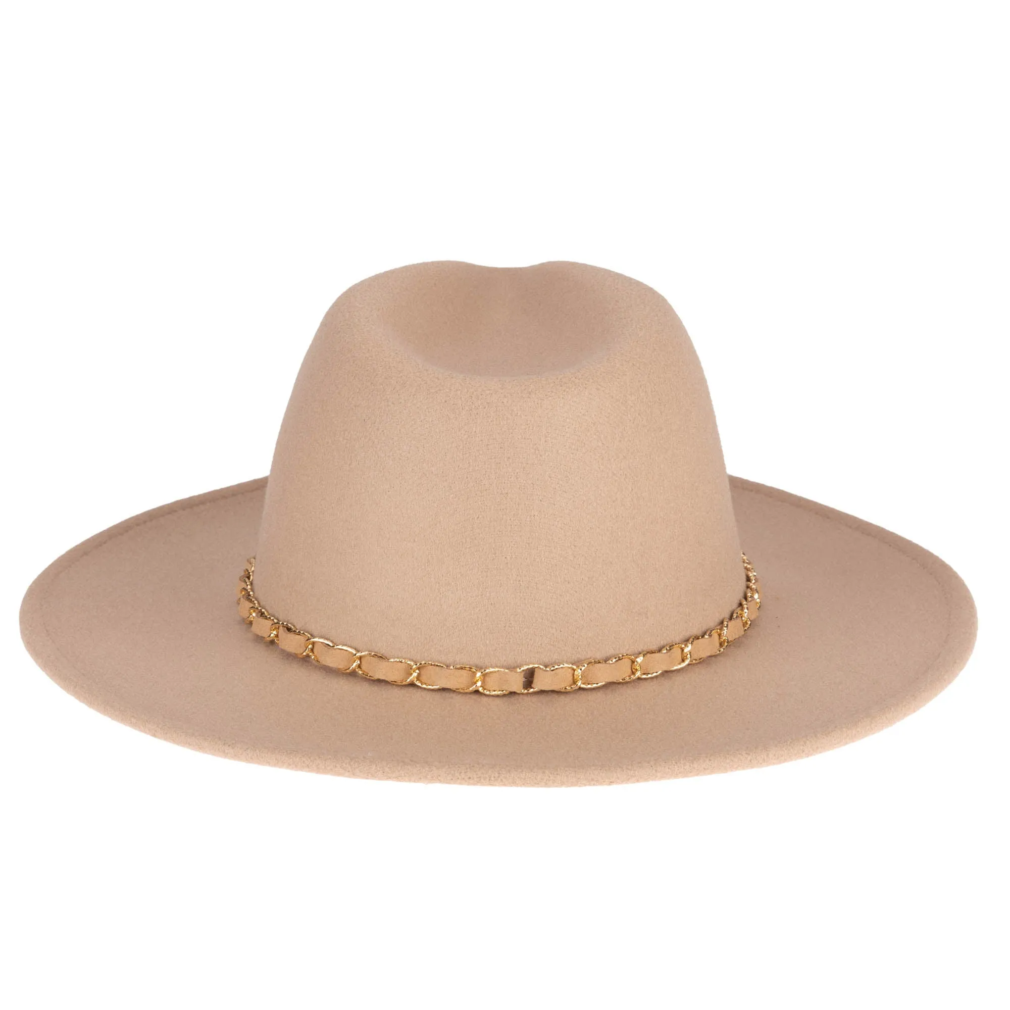 Women's Faux Felt Fedora W/ Gold Chain Trim