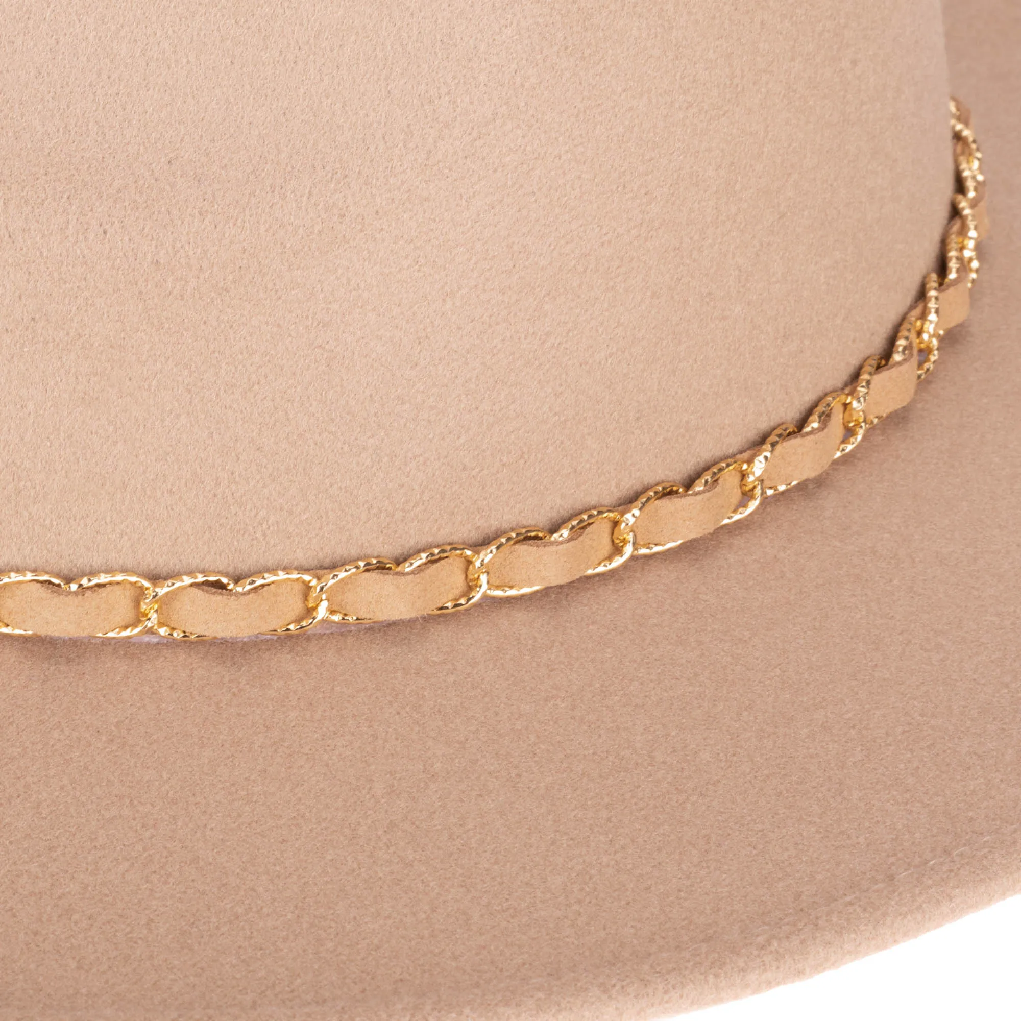 Women's Faux Felt Fedora W/ Gold Chain Trim