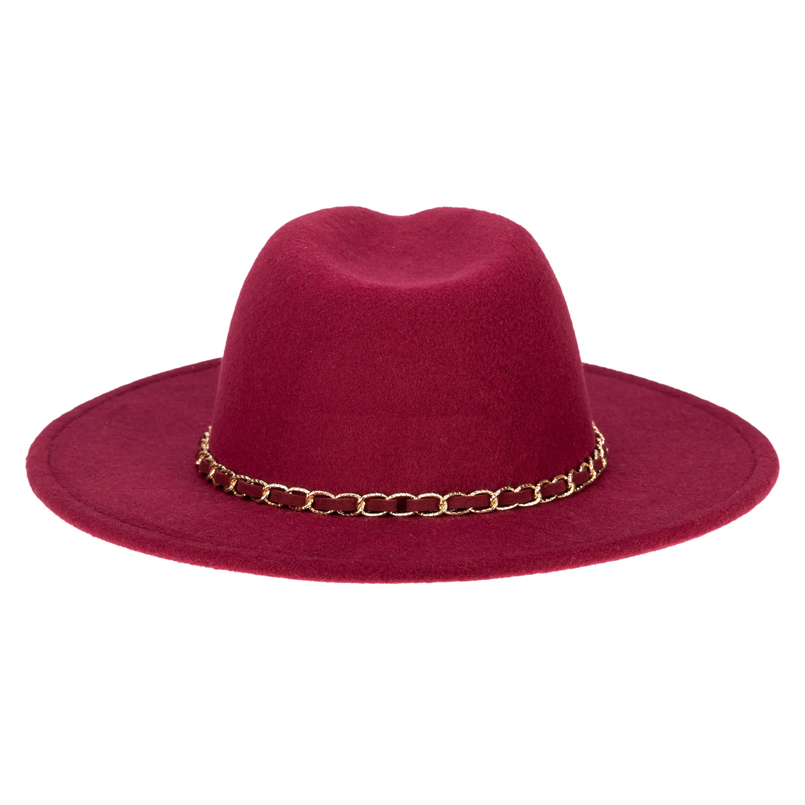 Women's Faux Felt Fedora W/ Gold Chain Trim