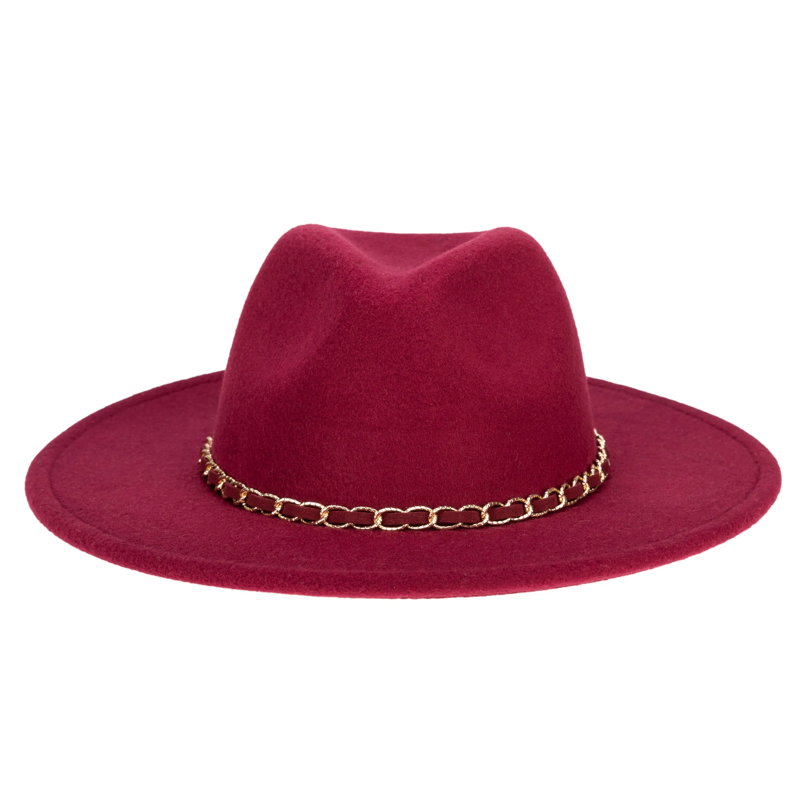 Women's Faux Felt Fedora W/ Gold Chain Trim