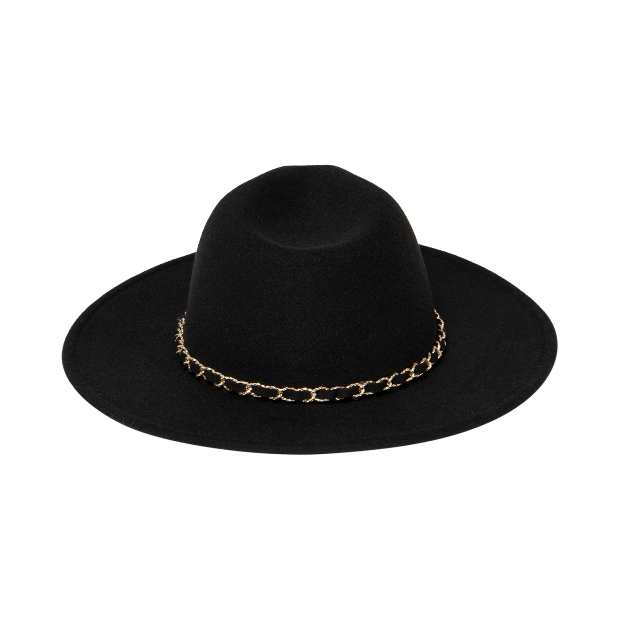 Women's Faux Felt Fedora W/ Gold Chain Trim