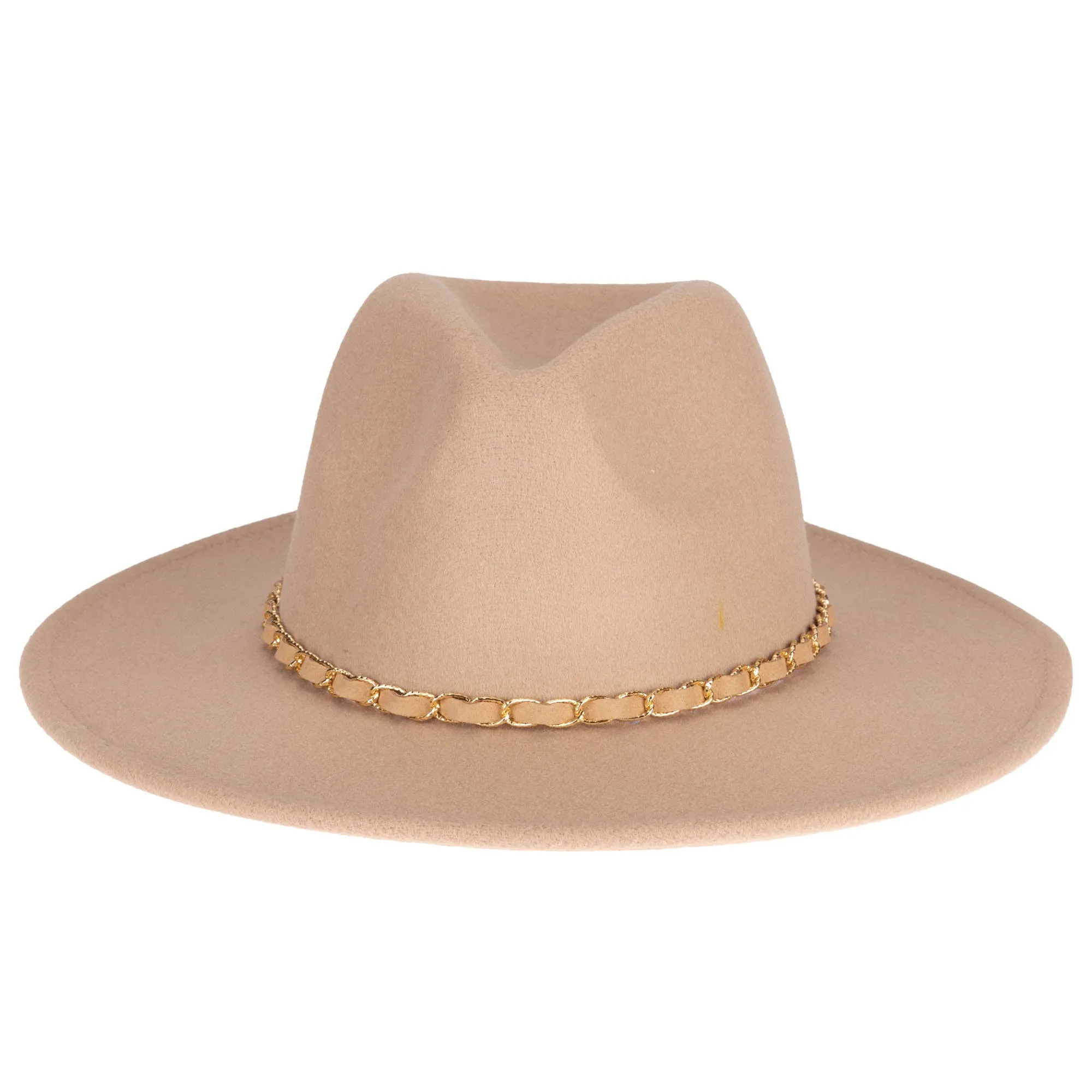 Women's Faux Felt Fedora W/ Gold Chain Trim