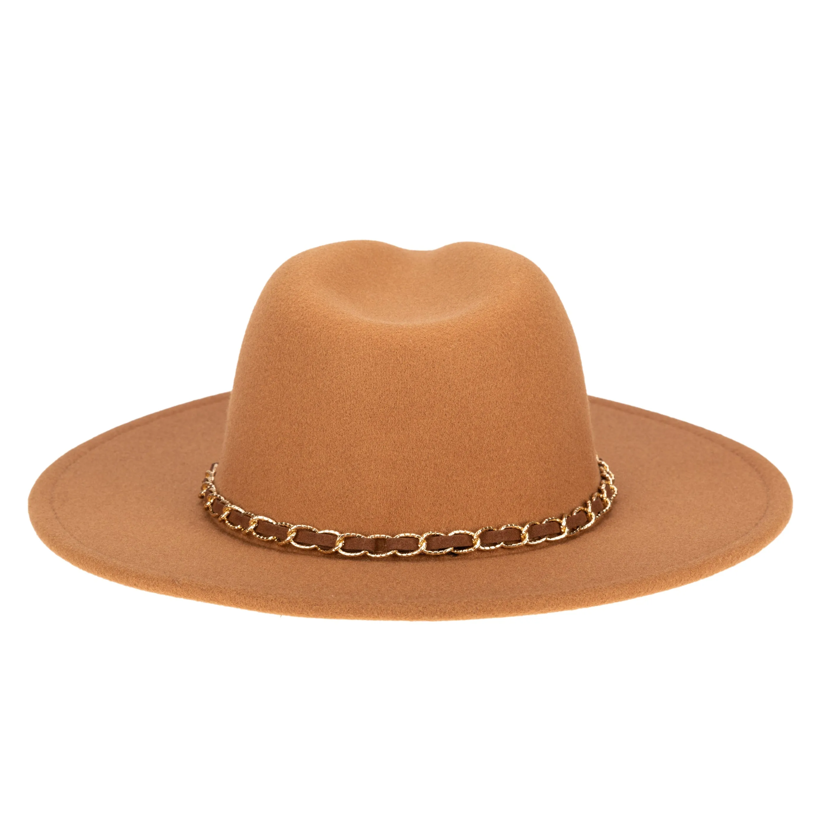 Women's Faux Felt Fedora W/ Gold Chain Trim