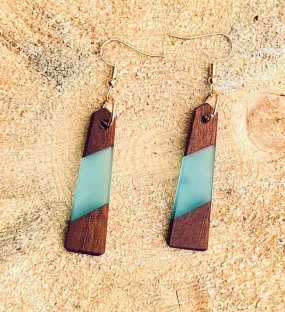 Wood and Blue Resin Earrings